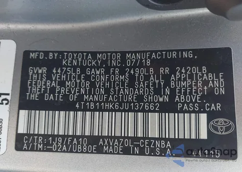 2018 Toyota Camry Le from USA, damaged, VIN 4T1B11HK6JU137662